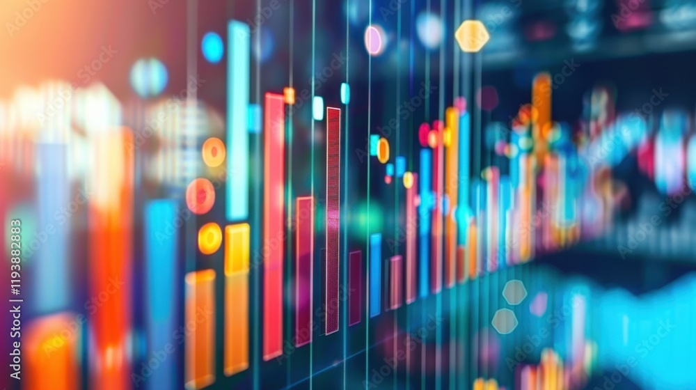 Poster visual representation of data with colorful bar graphs and charts, showcasing trends and analytics i