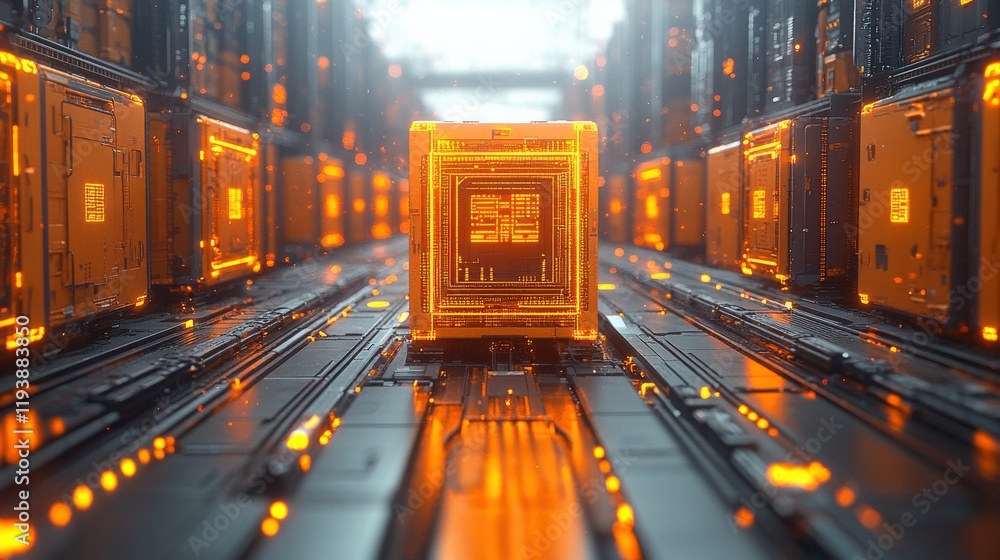 Aufkleber futuristic technology concept featuring orange and black circuit board design with an abstract micro