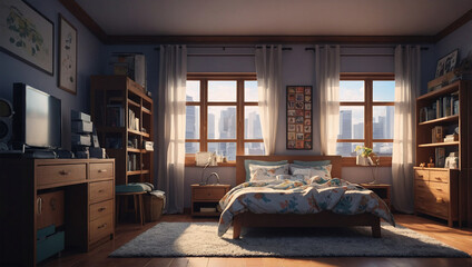 anime style bedroom illustration background