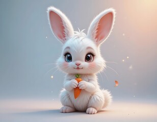 Fototapeta premium Adorable White Bunny Holding a Carrot