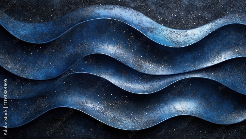 Poster abstract waves in deep blue and dark textures creating a serene and calm background for creative pro