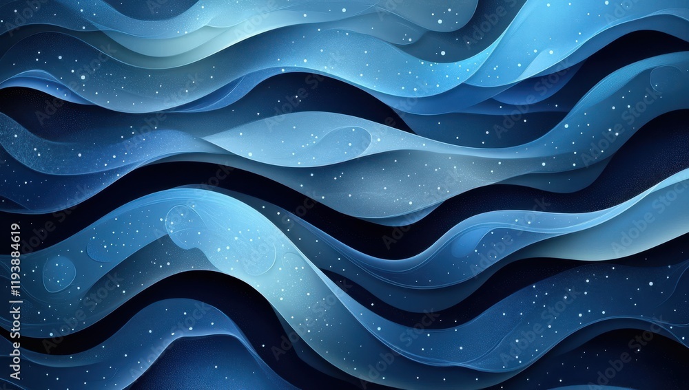 Poster abstract waves in shades of blue with soft curves and textures creating a serene underwater atmosphe