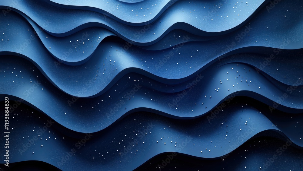 Poster abstract waves of blue with textured surface and water droplets creating a calm and serene backgroun