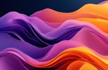 Abstract Waves of Bright Colors Creating a Fluid Movement in a Dreamy Landscape With Gradients of Purple, Pink, and Orange Illuminating a Dark Background