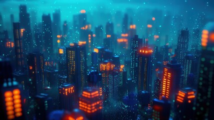 Fototapeta premium Vibrant Night Cityscape with Glow and Mist in Futuristic Setting
