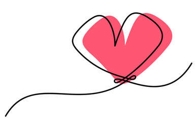 Vector illustration of a bold pink heart outlined with a flowing black line, perfect for romantic-themed projects.