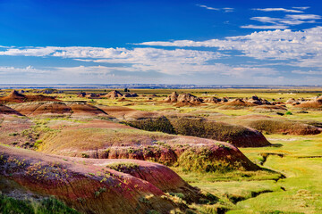 Rugged multi color plains, mountains and valleys of Badlands National Park near Wall, South Dakota