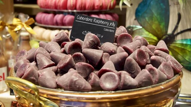 Belgian Cuberdons Raspberry Jelly on Display on Display