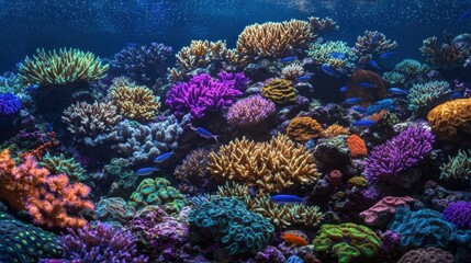 Obraz premium Vibrant Coral Reef Landscape with Colorful Marine Life and Corals