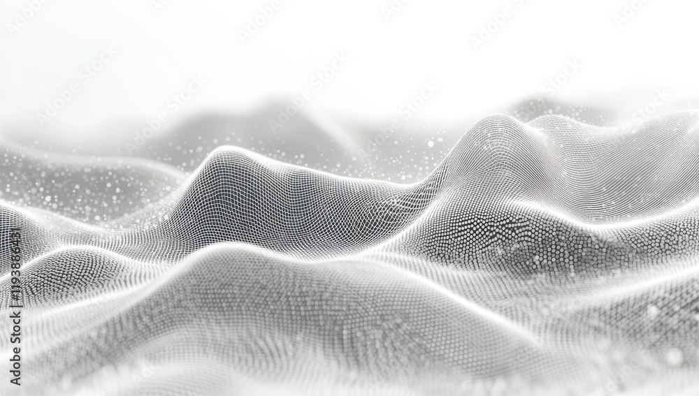 Poster abstract white landscape with soft undulating forms, dotted texture, and delicate light reflections 