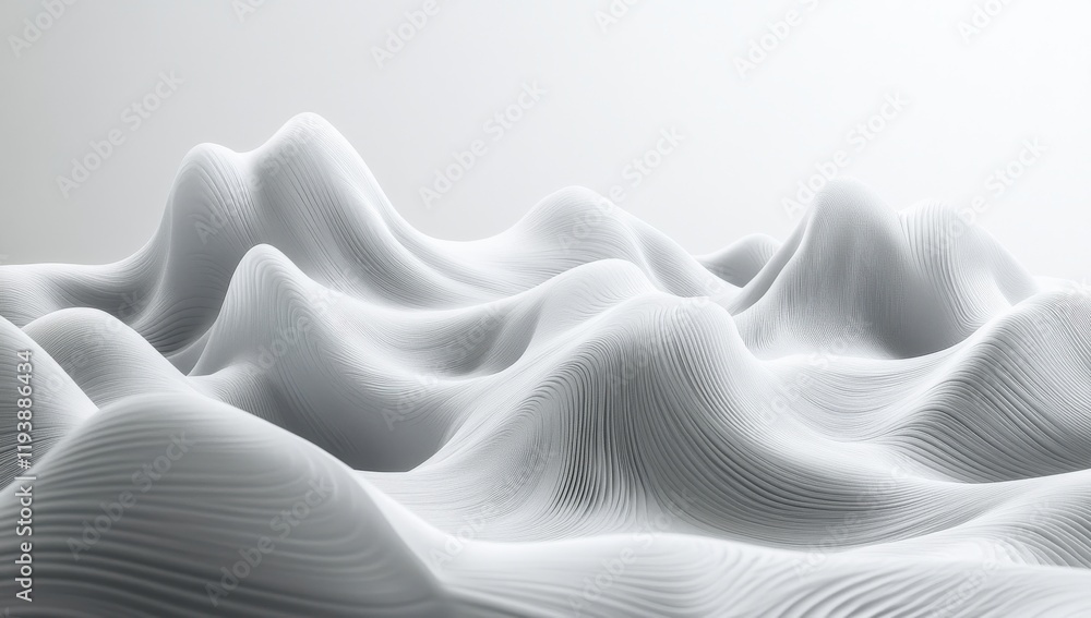 Poster abstract white landscape with flowing wave patterns in soft curves and smooth textures creating a se