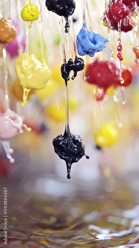 Poster abstract colorful ink drops splashing in water artistic background