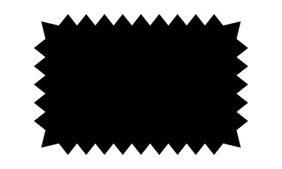 Rectangle form with zigzag edges. Empty text box, speech bubble, tag or label rectangular shape with jagged borders isolated on white background. Vector graphic illustration.