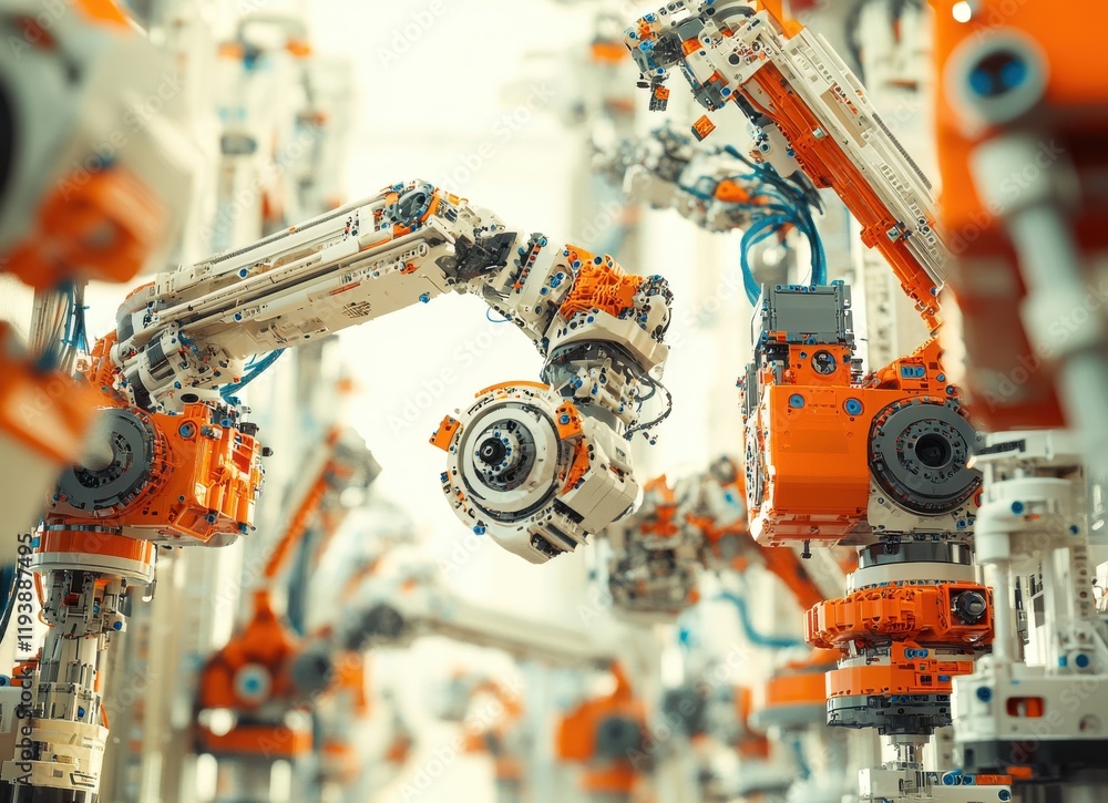Poster advanced robotic arms and automation technology in an industrial setting with high precision and mod