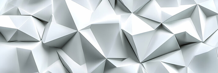 Abstract White Geometric Shapes, A Textured Polygonal Surface Design Creates a Modern, Elegant, and Clean Aesthetic for Various Applications.
