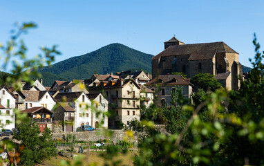 Shot of historical settlement of Anso and its surroundings, medieval urban Gothic buildings, European tourism and attractions