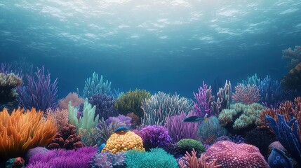 Fototapeta premium Vibrant Underwater Coral Reef with Diverse Marine Life Colors