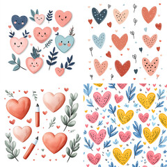 Playful Valentine Day art with romantic hearts and leaves