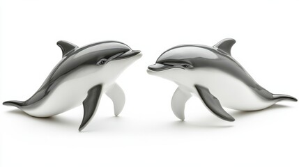 Obraz premium Delicate Ceramic Dolphin Figurines in Elegant Black and White Design, Perfect for Home Décor and Collectible Display in Modern and Nautical Themes