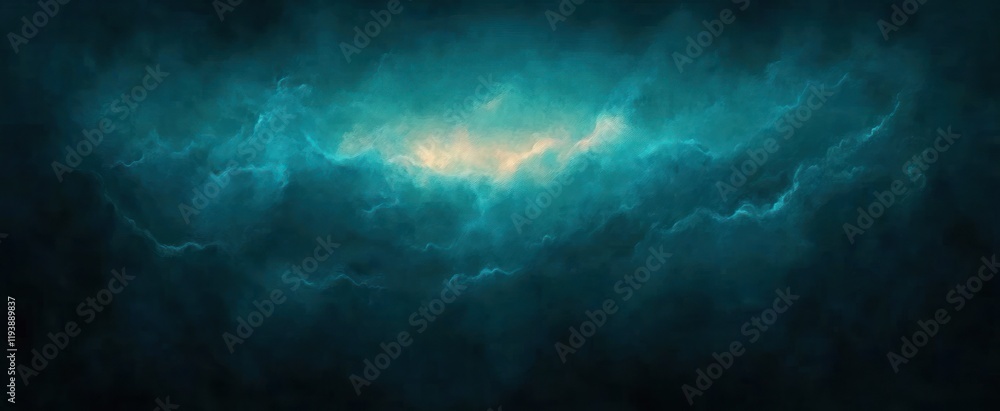 Poster deep teal abstract painting with ethereal glow soft gradient smooth brush strokes