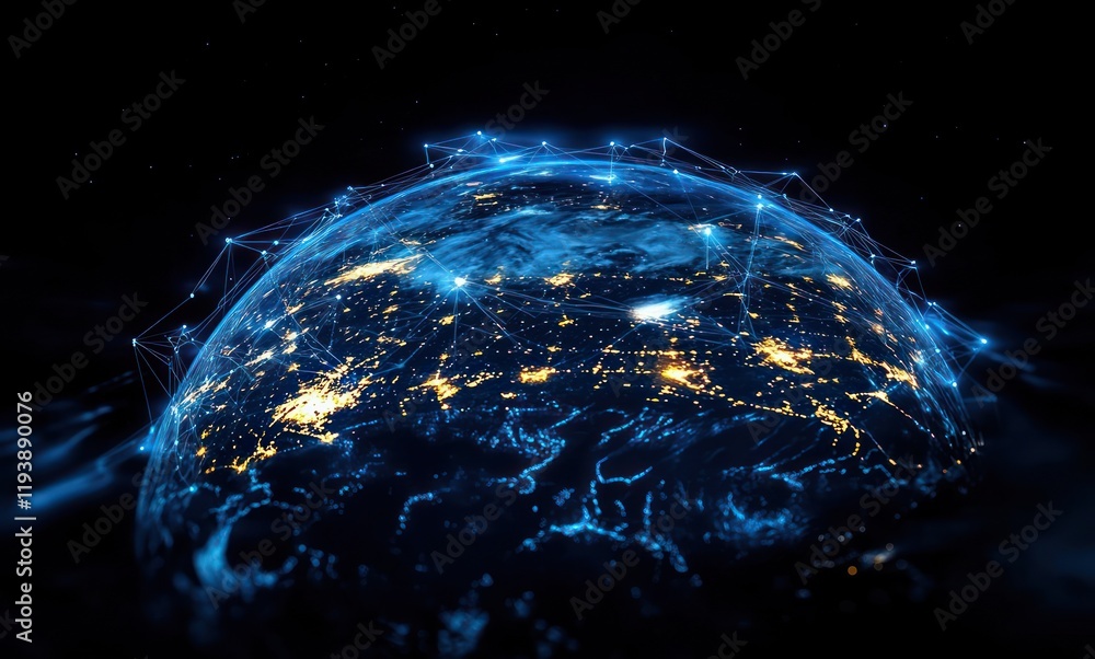 Aufkleber global connectivity through technology and communication networks exploring earth and cyberspace