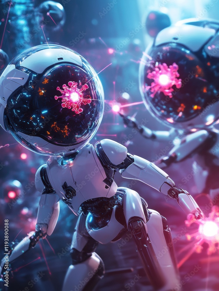 Leinwandbilder robots actively neutralizing viruses in a futuristic digital environment. generative ai