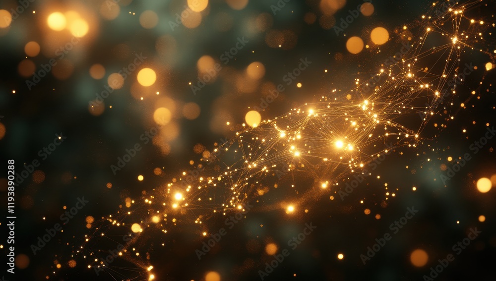 Poster beautiful abstract background with glowing particles, bokeh lights, and shimmering lines representin
