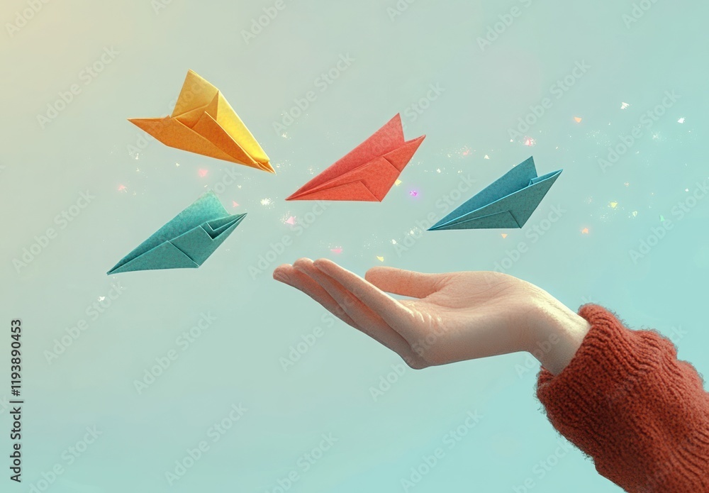 Wall mural Launching Colorful Paper Airplanes in the Right Direction for Creativity and Growth