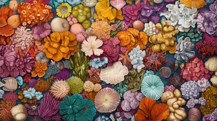 Colorful Collection of Vibrant Coral Reef Life Underwater Scene