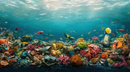 Underwater Scene with Coral Reef and Diverse Fish Species