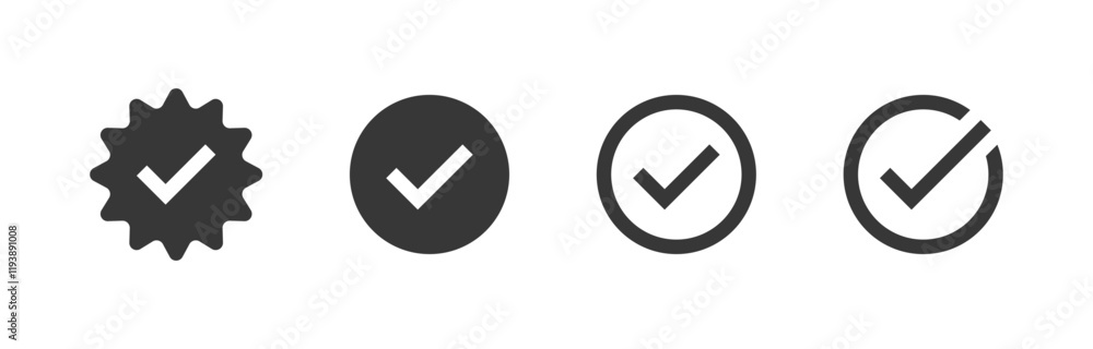Aufkleber check mark icon button set with verified badge icon tick symbol vector check box icon . checkmark icons - Certificate badge Quality certify icon for approval, validation, and completion