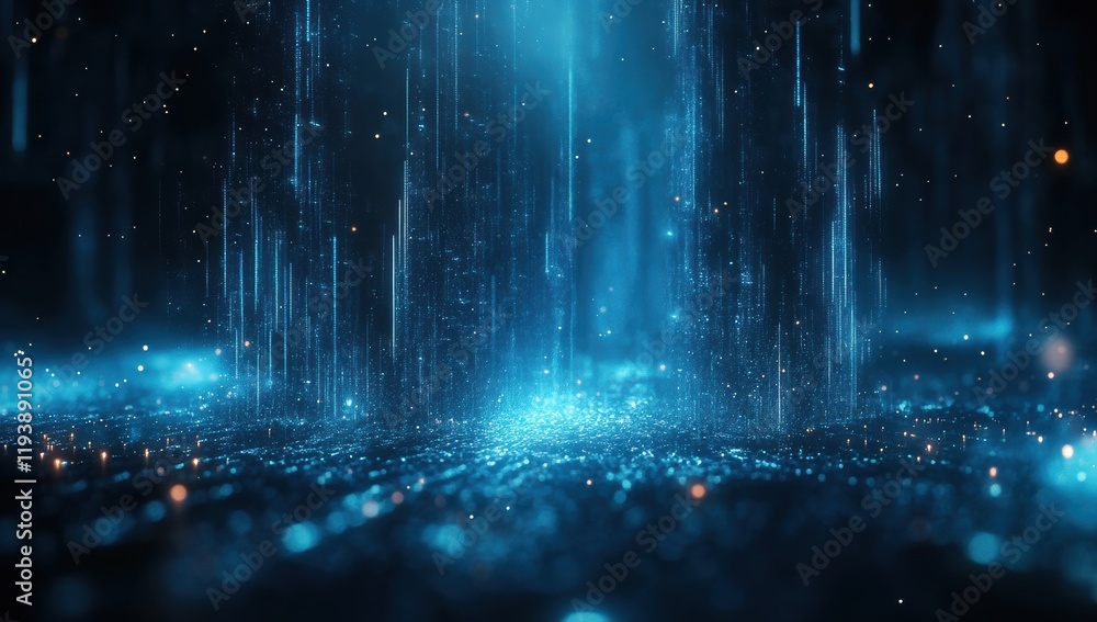 Fototapete Captivating Abstract Digital Landscape with Glowing Particles and Light Trails Creating a Futuristic Atmosphere of Depth and Dimension