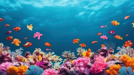 Fototapeta na wymiar Vibrant Coral Reef Scene with Colorful Fish and Underwater Life