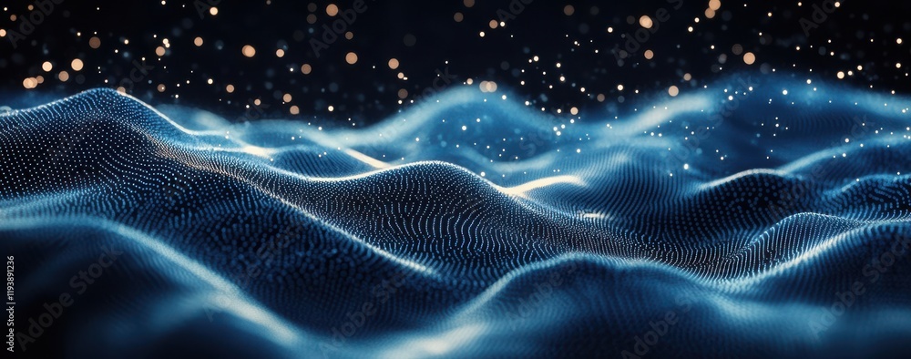 Poster captivating abstract landscape featuring waves of light and texture with glittering particles agains