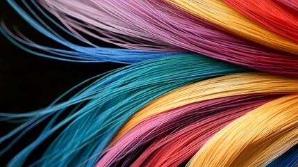 Vibrant Rainbow Threads, A Colorful Textile Display, Showing Diverse Hues and Textures in Exquisite Detail.