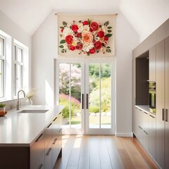Floral Tapestry Adorns Modern Kitchen Window