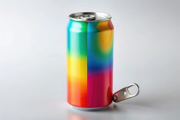 Obraz premium A can of brightly colored energy drink with a bold, sporty label and a bottle opener on the side, beverage, sports nutrition