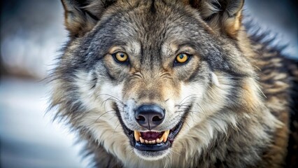 A close-up of a wolf's face with sharp teeth and piercing eyes, wolf, wild animals, animal behavior, canid, wildlife photography