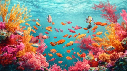 Vibrant Underwater Scene with Colorful Fish and Coral Reef