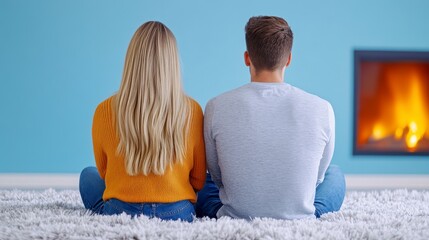 Fototapeta premium Cozy Couple Sitting Together by the Fireplace at Home