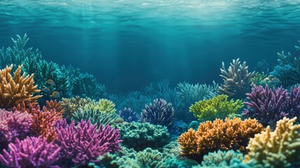 Fototapeta premium Vibrant Coral Reef Scene Underwater with Colorful Marine Life