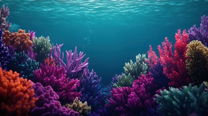 Fototapeta premium Vibrant Underwater Scene with Colorful Coral Reefs and Bubbles