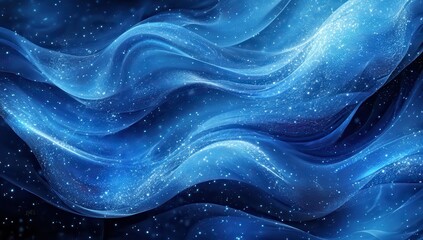Fototapeta premium Ethereal Blue Waves with Sparkling Stars and Soft Light Patterns Ideal for Backgrounds, Digital Art, and Abstract Designs in a Mysterious Cosmic Theme