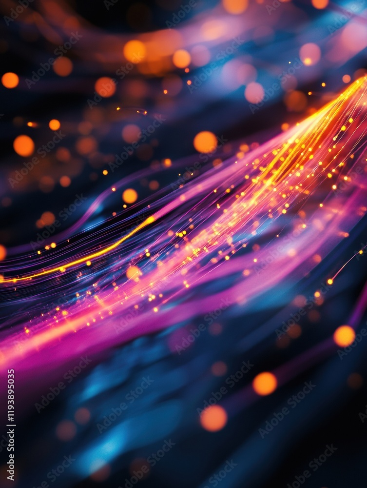 Fototapete Vibrant energy lines and dots represent active communication and dynamic data exchange in a captivating visual display. Generative AI