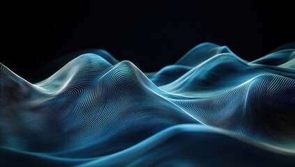 Ethereal Waves in Blue Light Creating a Sense of Motion and Depth Against a Dark Background Evoking Calmness and Serenity in Abstract Composition