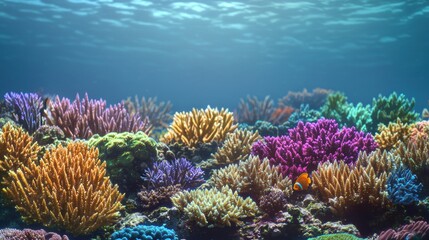 Obraz premium Vibrant Coral Reef Underwater Scene with Colorful Marine Life
