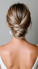 Naklejka premium Woman with Blonde Hair in Low Twisted Bun and White Earrings