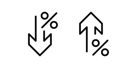 percentage icons, percent arrows icon set . with increase arrow up icon, decrease arrow down icon . profit and lose money vector icons. editable stroke