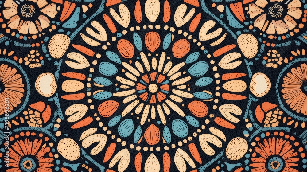 Poster colorful abstract floral pattern with circular design elements