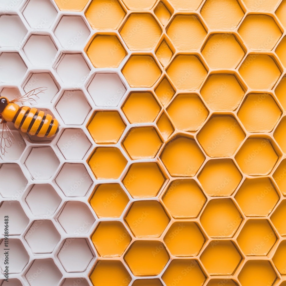Poster honeycomb texture background bee on geometric hexagon pattern